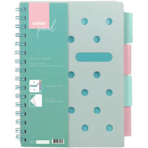 Тетрадка SP Dots, А4, спирала, PP,100л, широки редове , разделител, зелена