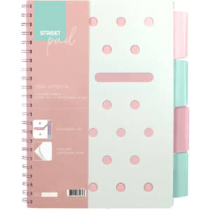 Тетрадка SP Dots, А4, спирала, PP,100л,широки редове , разделител, розова