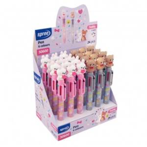 Химикалка 6 цветна с фигурка, Teddy